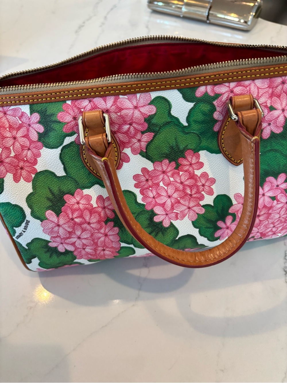 Dooney & Bourke Pink Floral Satchel with Tan Trim CT - Picture 9 of 10